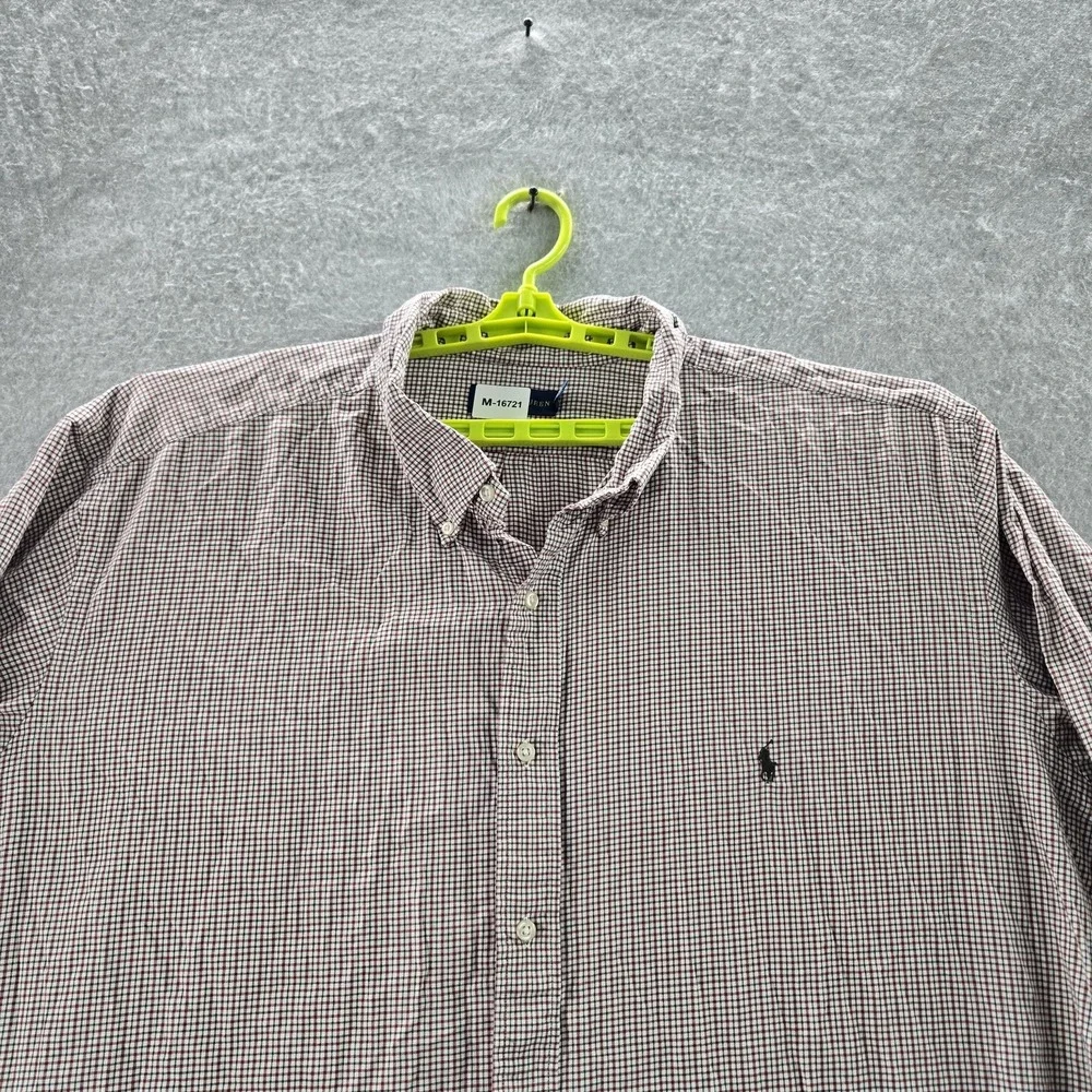Ralph Lauren Men Button Up Shirt 4XB Red Pony Embroidery Check Long